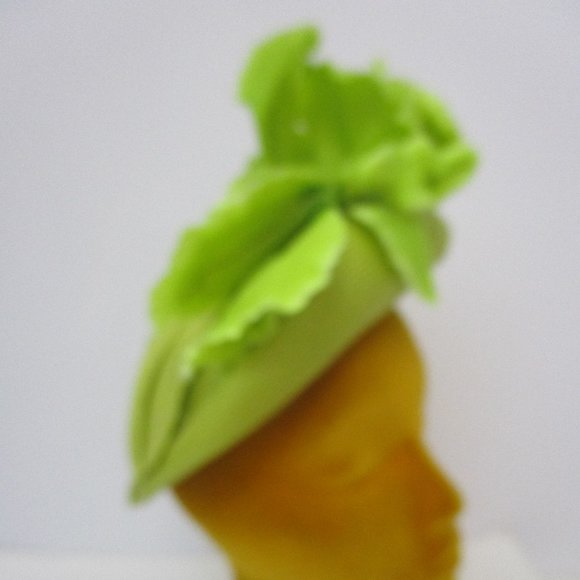 Jack McConnell Chartreuse Straw Hat Molded Torque Silk Orchid Church Percher - Picture 2 of 8